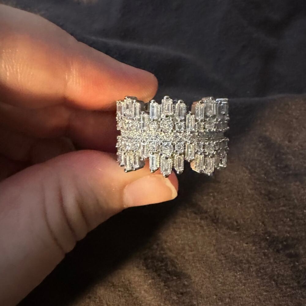 Sterling Silver Eternity Band Ring, Baguette, Micro Paved, Cubic Zircon, Luxury - Picture 11 of 13